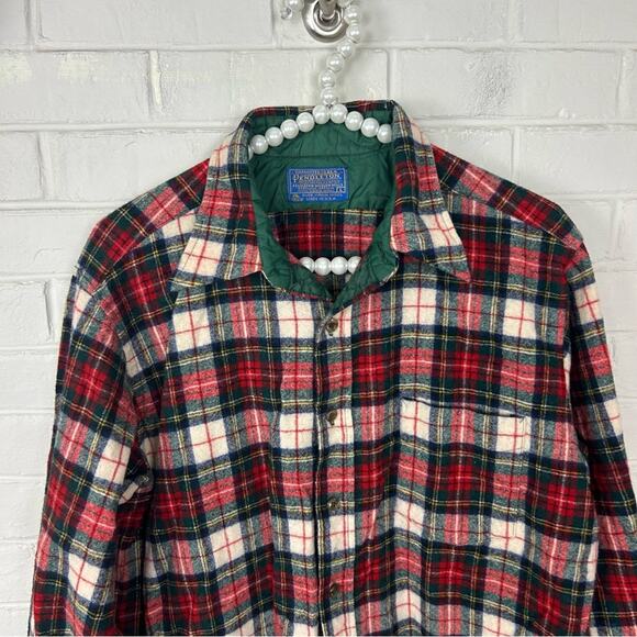 Vintage Men’s Pendleton Christmas Red Plaid Wool Button Down Flannel Shirt L - Picture 5 of 10